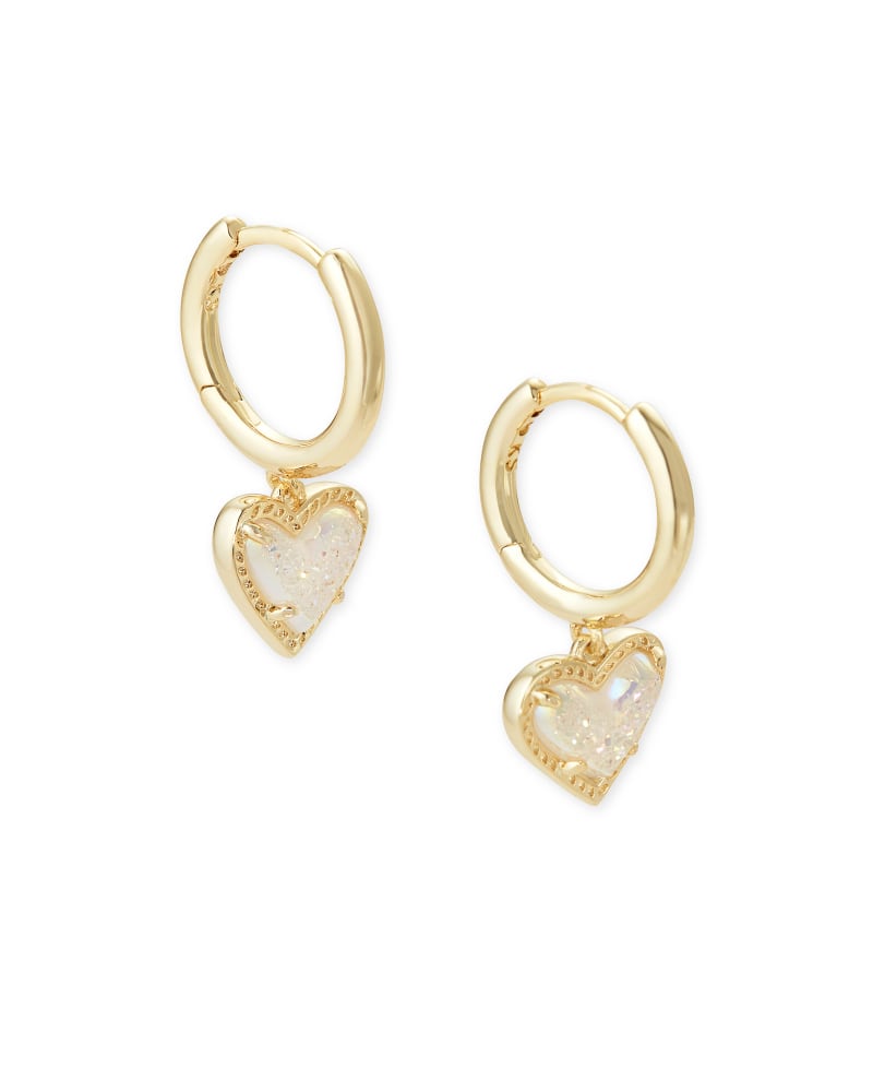 Kendra Scott Ari Heart Huggie Earring - Gold Iridescent Drusy