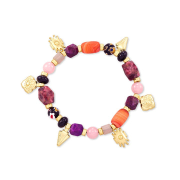Kendra Scott Beaded Shiva Stretch Bracelet Gold Plum Mix