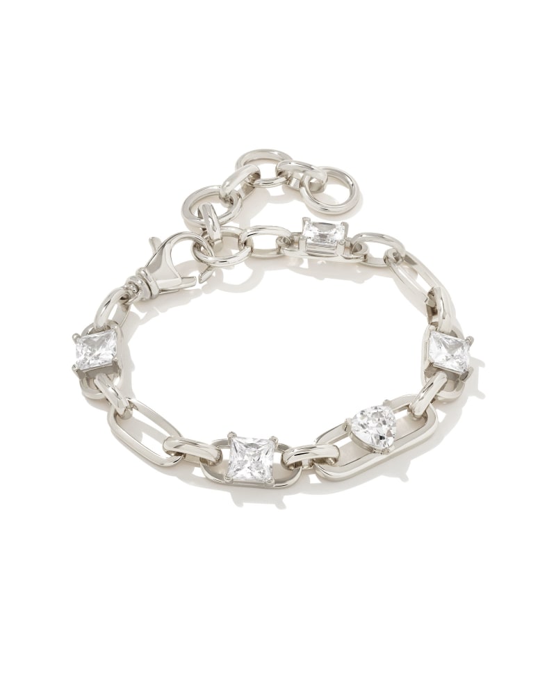 Kendra Scott Blair Jewel Chain Bracelet Rhodium White Crystal