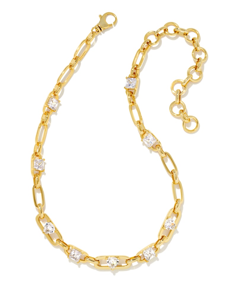 Kendra Scott Blair Jewel Chain Necklace Gold White Crystal