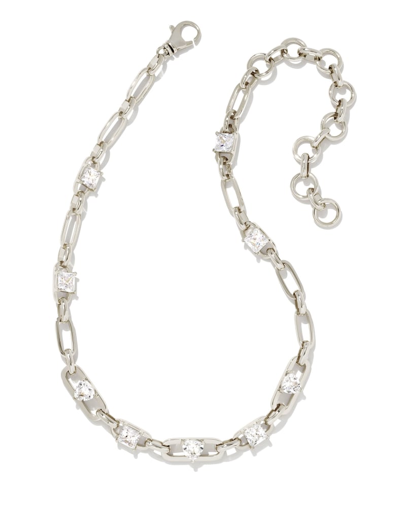 Kendra Scott Blair Jewel Chain Necklace Rhodium White Crystal