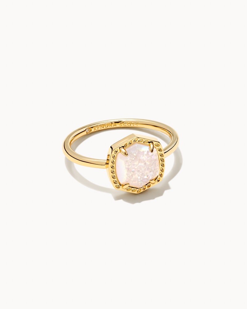 Kendra Scott Davie Band Ring Gold/Iridescent Drusy Size 8