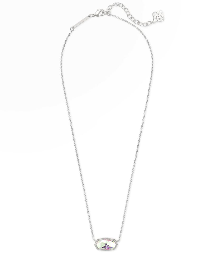 Kendra Scott  Elisa Short Pendant Necklace Rhodium Dichroic Glass