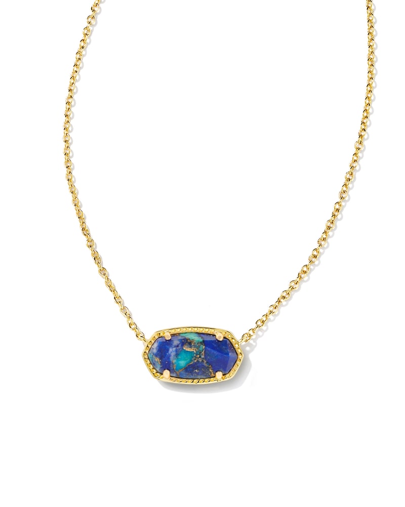 Kendra Scott Elisa Short Pendant Necklace Gold Bronze Veined Lapis Turquoise Magnesite