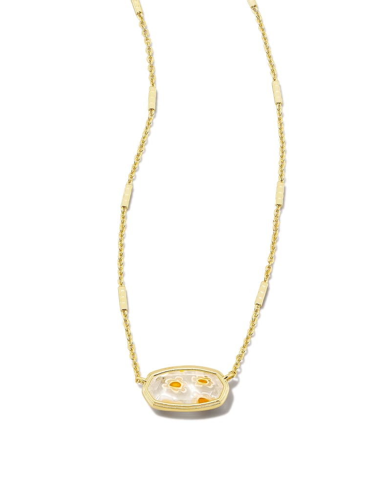 Kendra Scott Framed Elisa Short Pendant Necklace Gold White Mosiac Glass