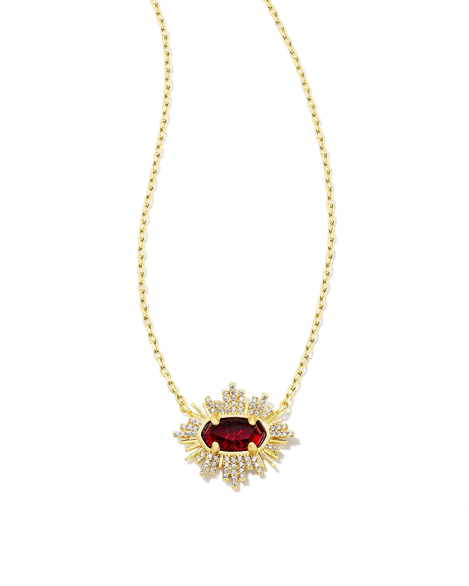 Kendra Scott  Grayson Sunburst Frame Short Pendant Necklace Gold Red Glass