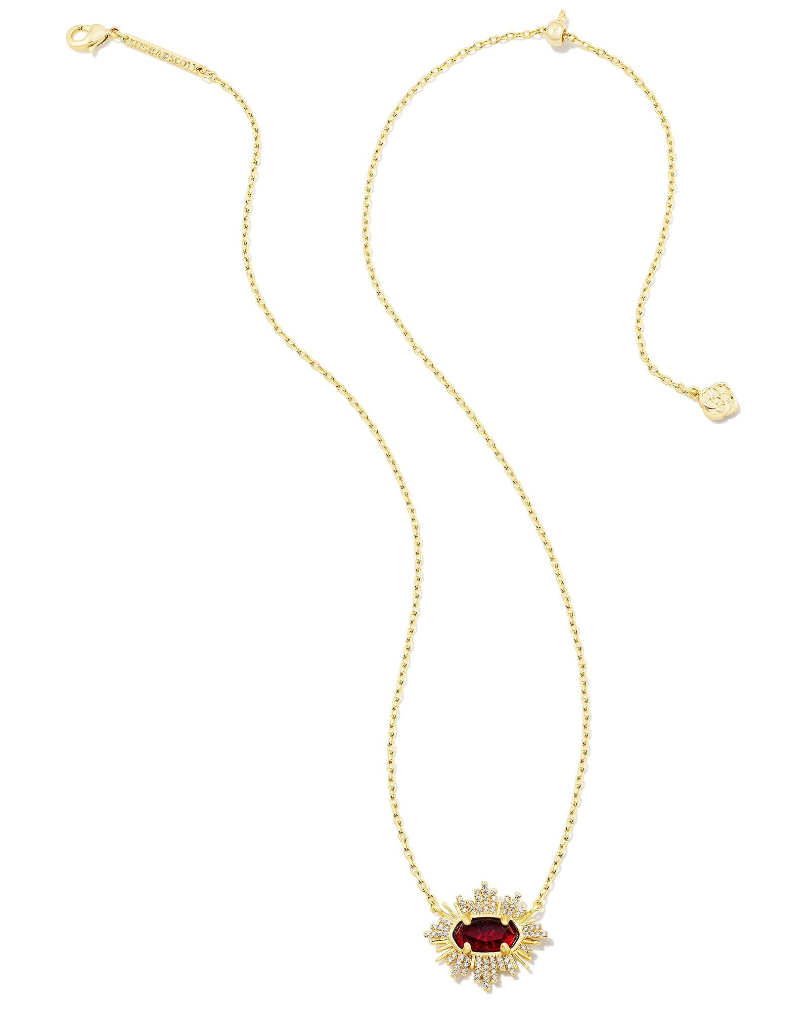 Kendra Scott  Grayson Sunburst Frame Short Pendant Necklace Gold Red Glass