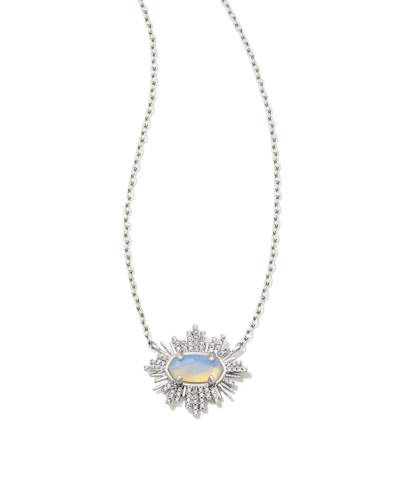 Kendra Scott  Grayson Sunburst Frame Short Pendant Necklace Silver Iridescent Opalite Illusion