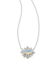 Kendra Scott  Grayson Sunburst Frame Short Pendant Necklace Silver Iridescent Opalite Illusion