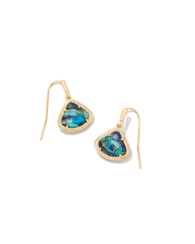 Kendra Scott Kendall Drop Earrings Gold Bronze Veined Lapis Turquoise