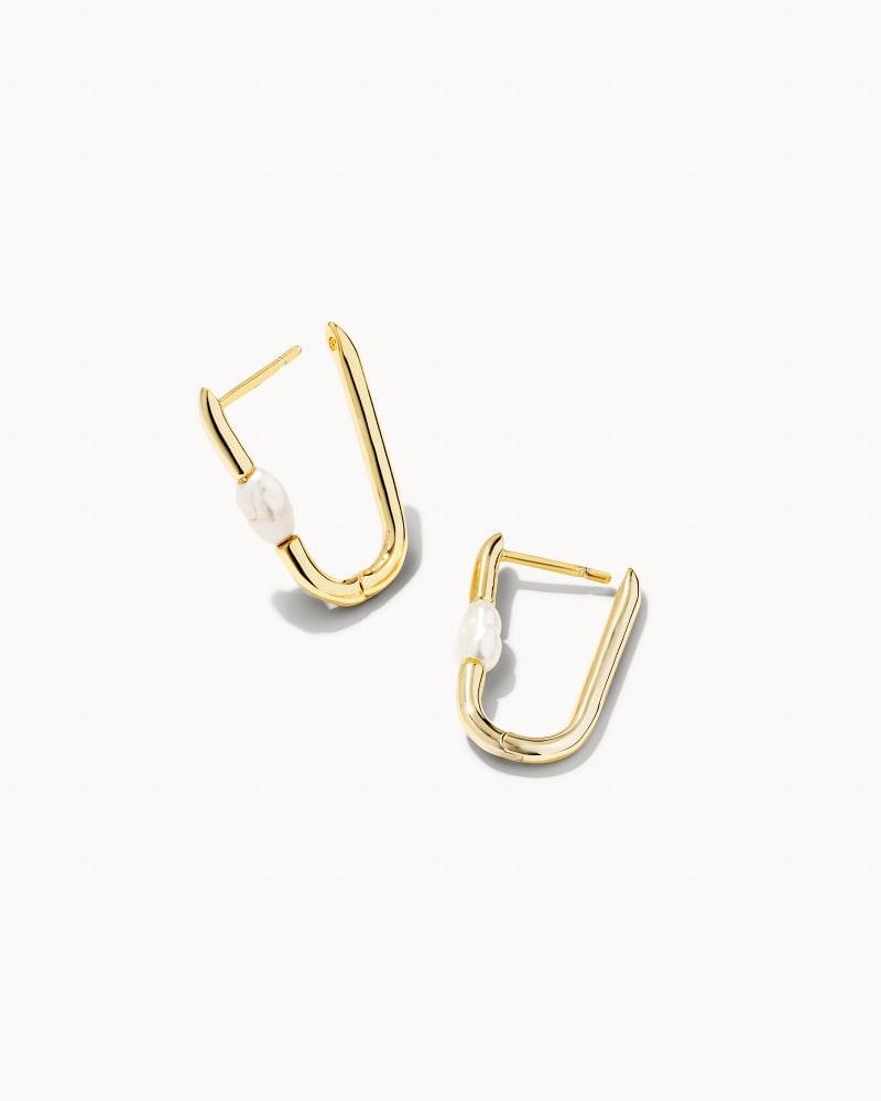 Kendra Scott Lindsay Huggie Earrings Gold/White Pearl