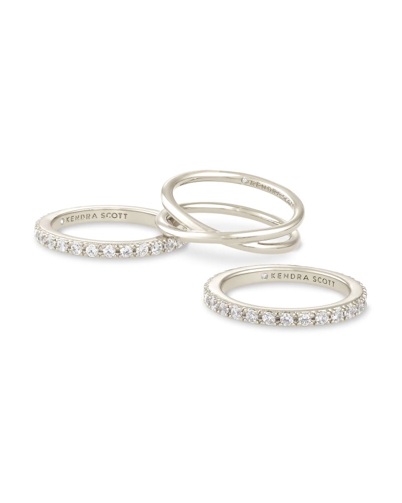 Kendra Scott Livy Ring Set Of 3 Rhodium Metal Size 8