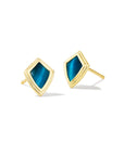 Kendra Scott Monica Stud Earrings Gold Teal Tiger'S Eye