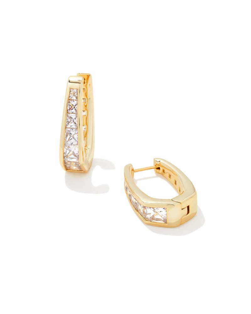Kendra Scott Parker Hoop Earrings Gold White Crystal