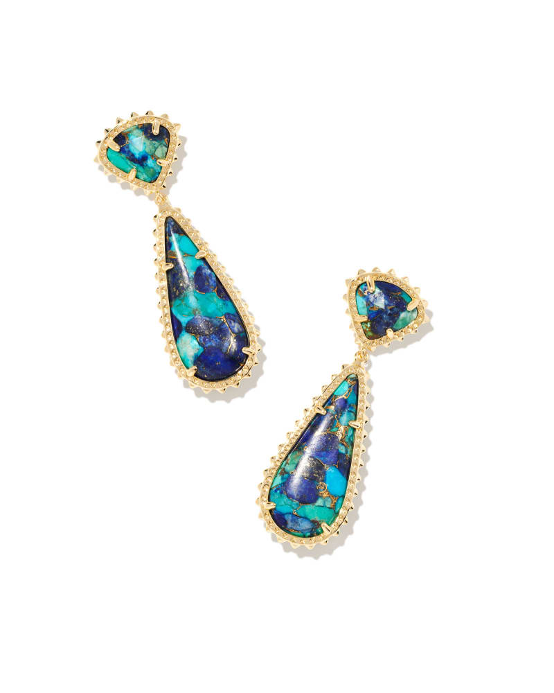Kendra Scott Payton Drop Earrings Gold Bronze Veined Lapis Turquoise