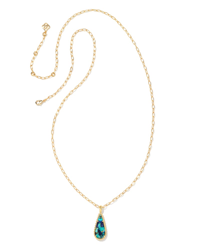 Kendra Scott Payton Long Pendant Necklace Gold Bronze Veined Lapis Turquoise