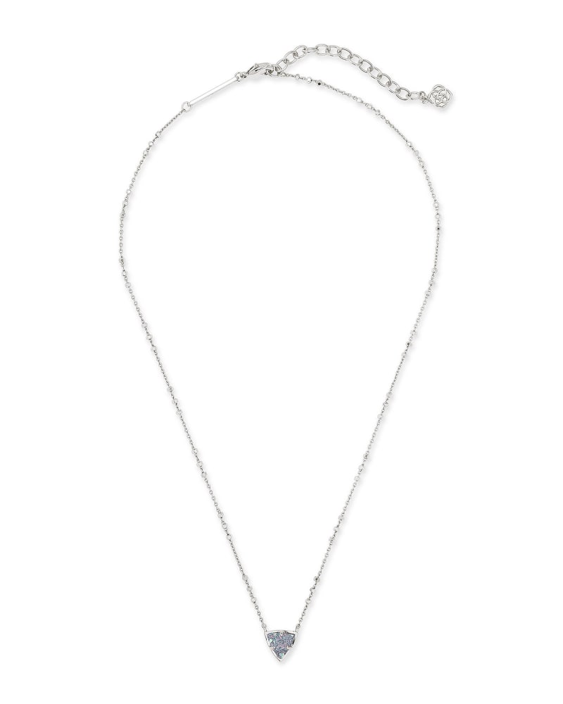 Kendra Scott Perry Short Pendant Necklace - Rhodium Steel Gray Drusy