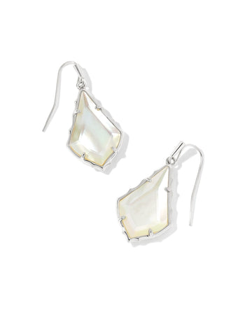 Kendra Scott Small Faceted Alex Drop Earrings Rhodium Ivory Illusion