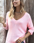 Maggie V Neck Cotton Sweater - First Blush
