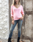 Maggie V Neck Cotton Sweater - First Blush