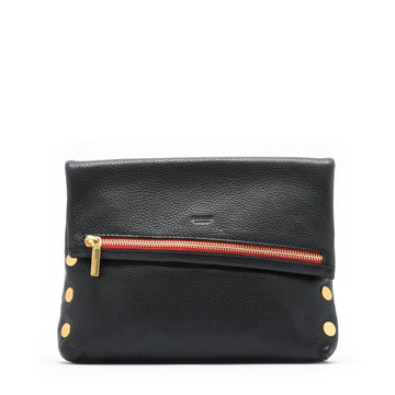 VIP Medium - Black with Brushed Gold Hardware and Red Zipper