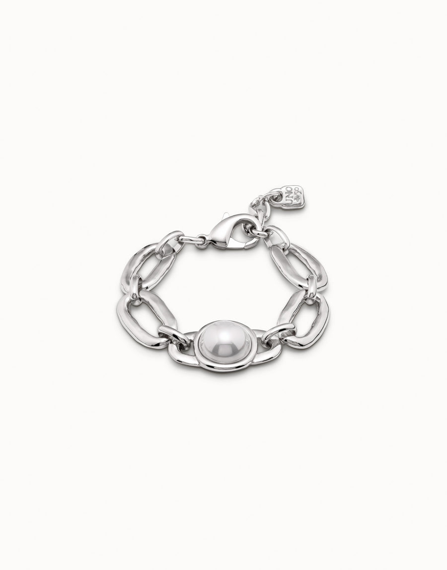 UNOde50 Silver Bracelet With Large Oval Link And Central Bead With Pearl Size Medium