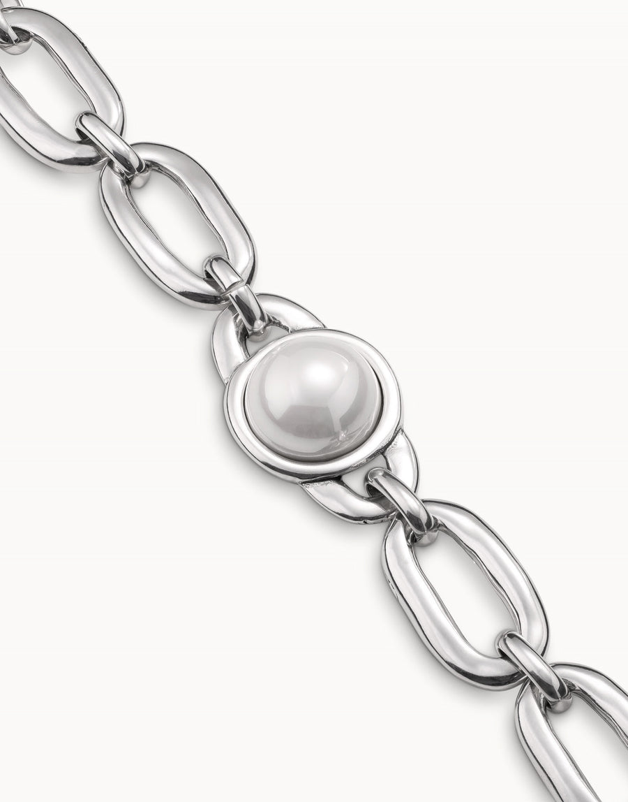 UNOde50 Silver Bracelet With Large Oval Link And Central Bead With Pearl Size Medium