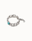 UNOde50 Silver Square Link Bracelet With Center Link With Green Water Murano Crystal Size Medium