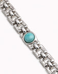 UNOde50 Silver Square Link Bracelet With Center Link With Green Water Murano Crystal Size Medium