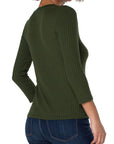 3/4 Sleeve Button Front Rib Knit Henley Top - Forest Green